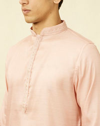 Manyavar Men Veiled Rose Pink Designed Placket Kurta Set