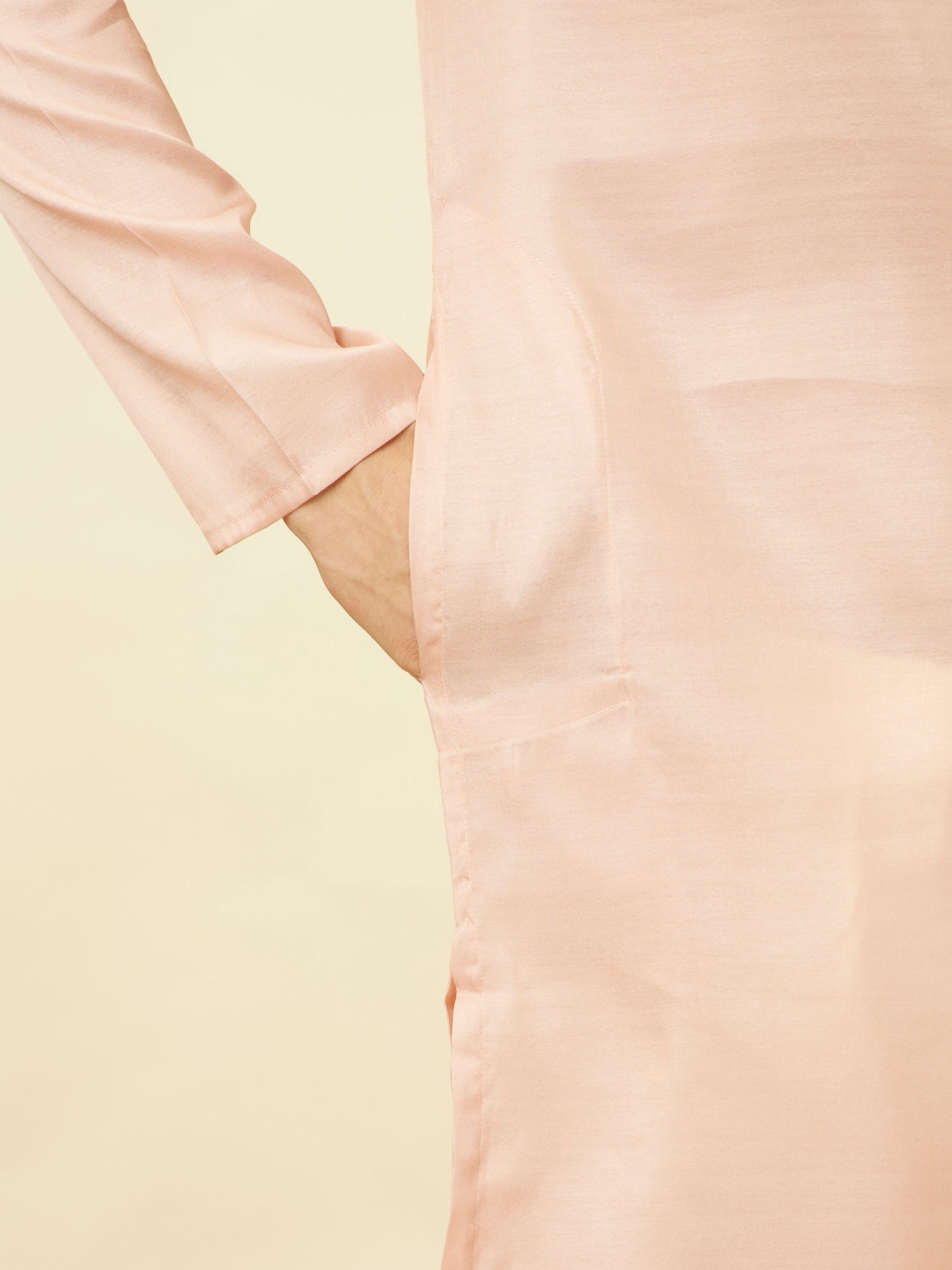Manyavar Men Veiled Rose Pink Designed Placket Kurta Set