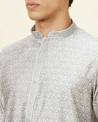 Manyavar Men Light Grey Floral Jaal Patterned Kurta Set