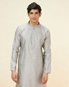 alt message - Manyavar Men Light Grey Floral Jaal Patterned Kurta Set image number 0