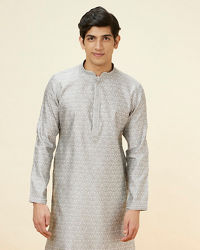 Manyavar Men Light Grey Floral Jaal Patterned Kurta Set