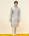 alt message - Manyavar Men Light Grey Floral Jaal Patterned Kurta Set image number 2