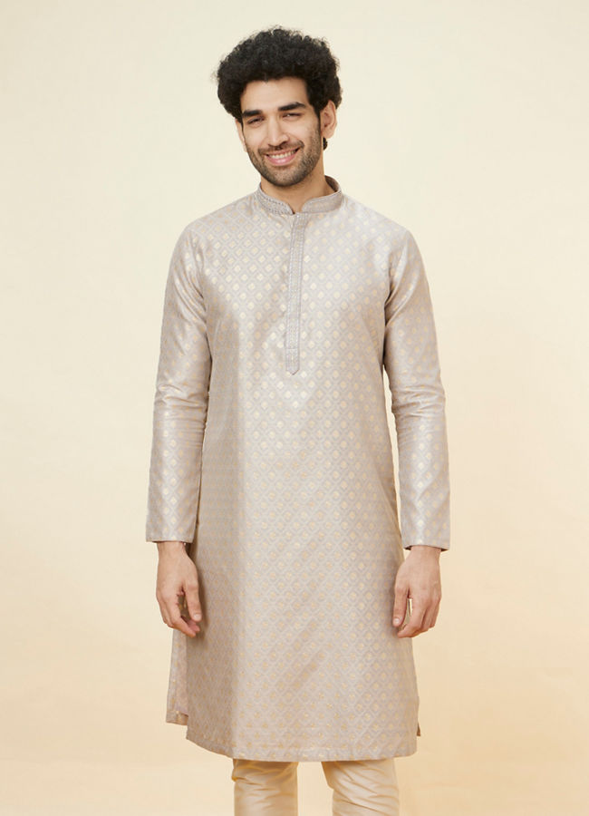 alt message - Manyavar Men Light Lilac Buta Motif Kurta Set image number 0