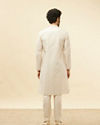 Manyavar Men White and Coral Pink Floral Motif Kurta Set