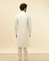 Manyavar Men Pearl White Bel Buti Embroidered Kurta Set