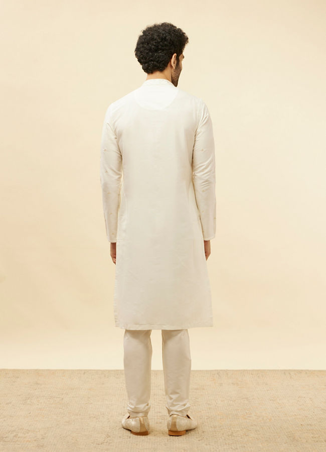 Manyavar Men Pearl White Bel Buti Embroidered Kurta Set