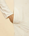 Manyavar Men Pearl White Bel Buti Embroidered Kurta Set