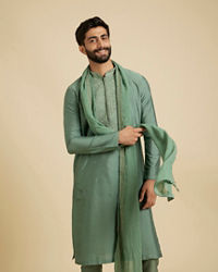 Manyavar Men Splendid Olive Green Festive Kurta Pajama Dupatta