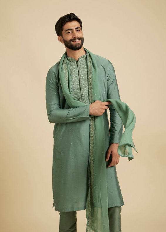 Manyavar Men Splendid Olive Green Festive Kurta Pajama Dupatta