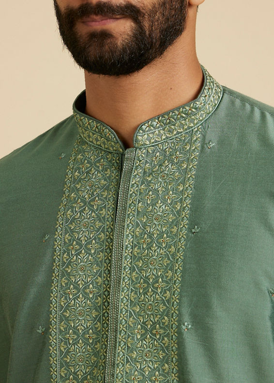 Manyavar Men Splendid Olive Green Festive Kurta Pajama Dupatta