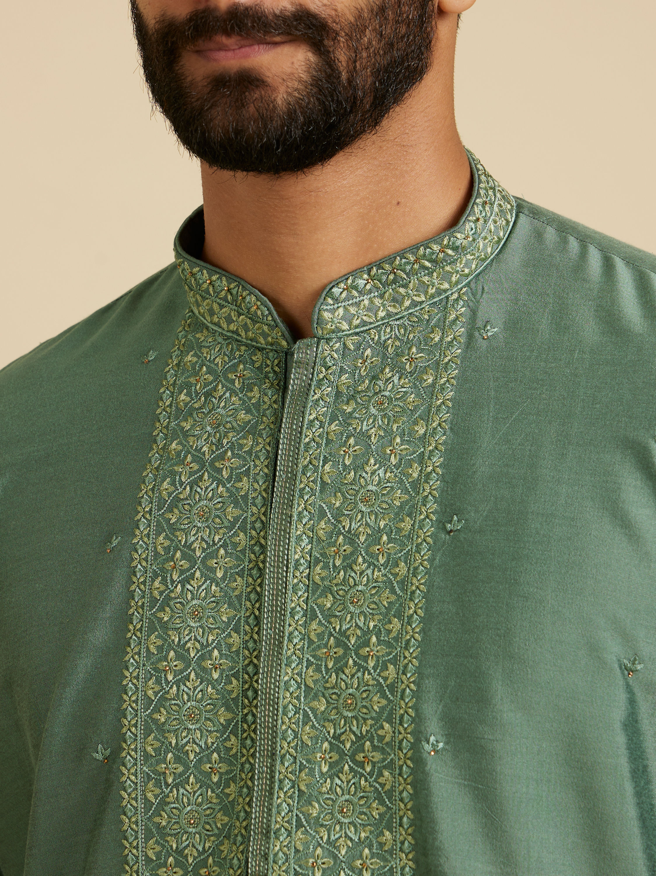 Manyavar Men Splendid Olive Green Festive Kurta Pajama Dupatta