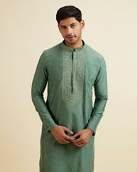 Manyavar Men Light Mid Green Buta Embroidery Kurta Set