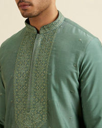 Manyavar Men Light Mid Green Buta Embroidery Kurta Set