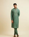 Manyavar Men Light Mid Green Buta Embroidery Kurta Set