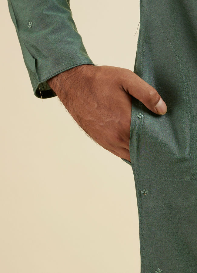 Manyavar Men Light Mid Green Buta Embroidery Kurta Set