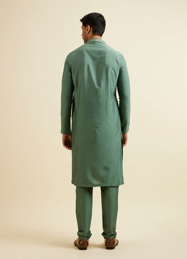 Manyavar Men Light Mid Green Buta Embroidery Kurta Set
