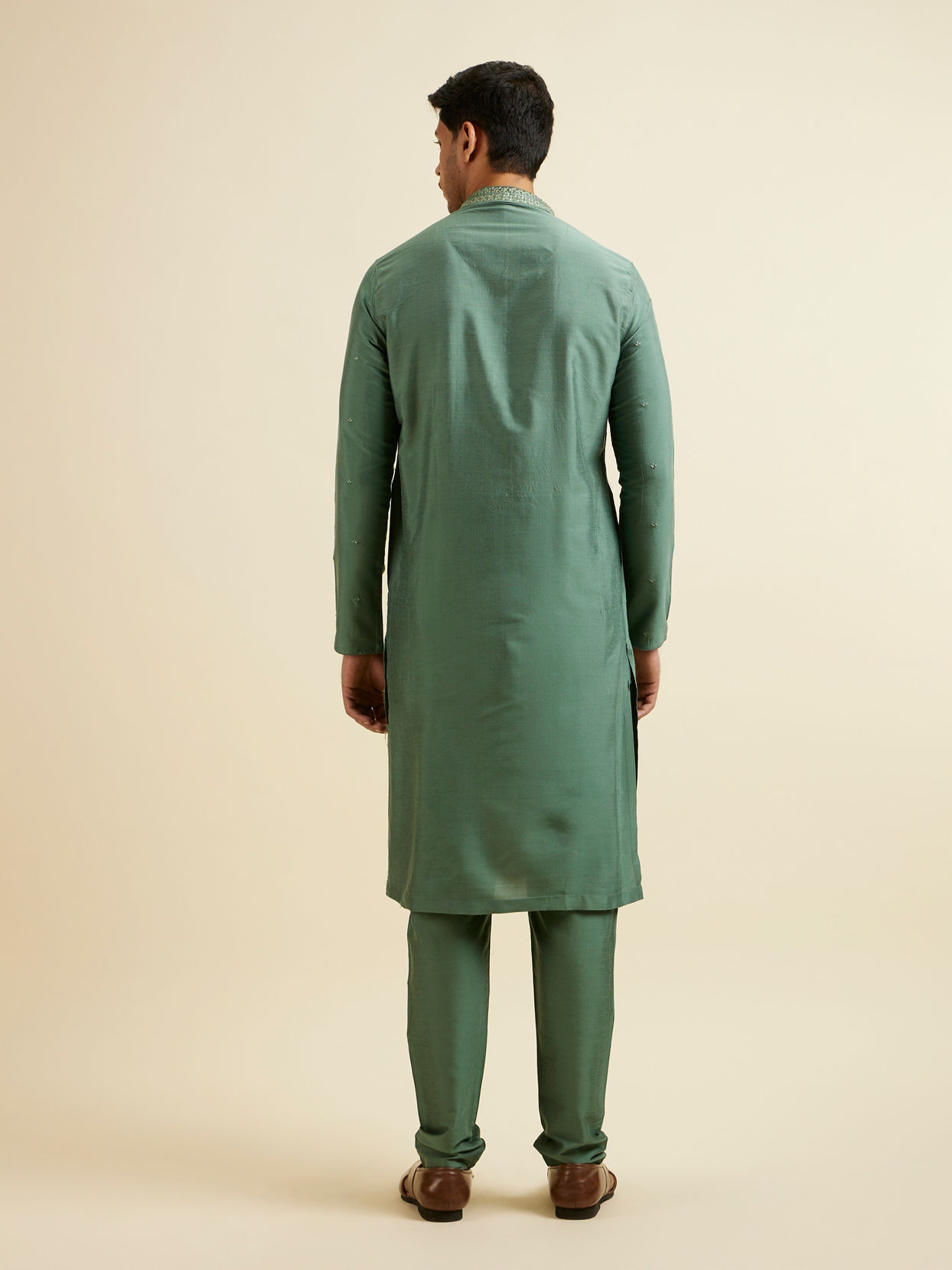 Manyavar Men Light Mid Green Buta Embroidery Kurta Set