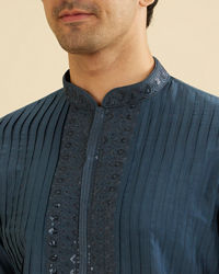 Manyavar Men Royal Dark Blue Kurta Set with Dupatta