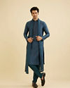 Manyavar Men Royal Dark Blue Kurta Set with Dupatta