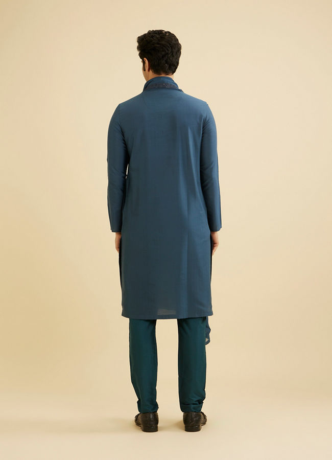 Manyavar Men Royal Dark Blue Kurta Set with Dupatta