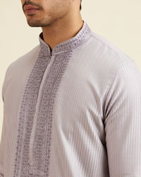 Manyavar Men Lilac Stripped Kurta Set with Sequins Work