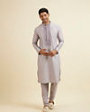 Manyavar Men Lilac Stripped Kurta Set with Sequins Work