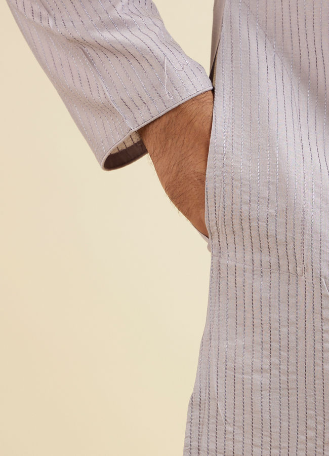 Manyavar Men Lilac Stripped Kurta Set with Sequins Work