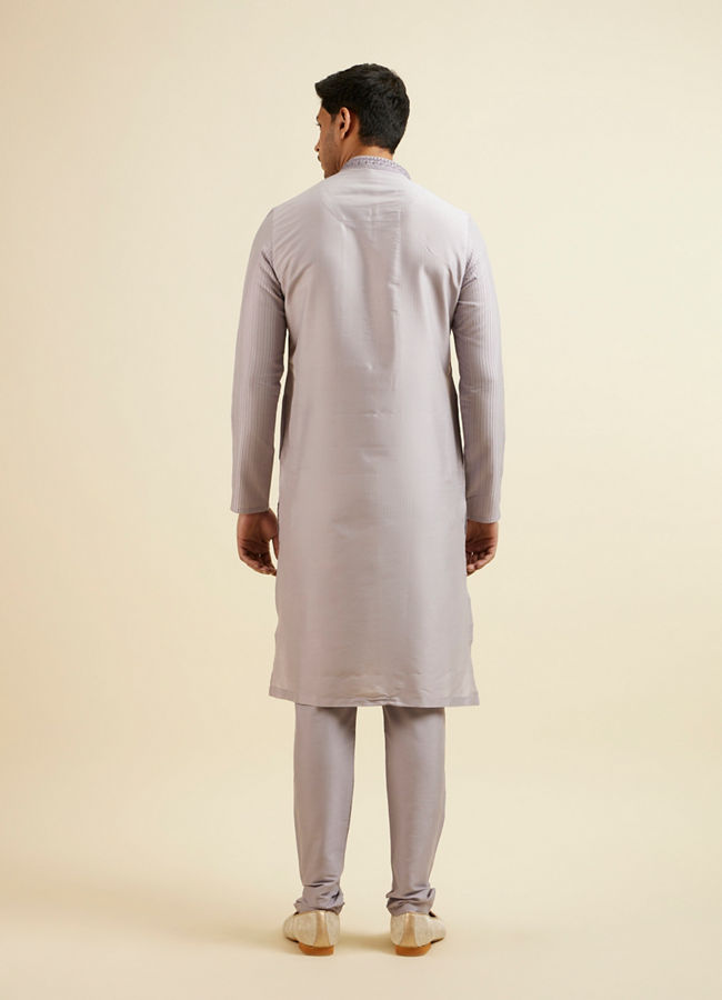 Manyavar Men Lilac Stripped Kurta Set with Sequins Work