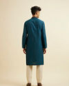 Manyavar Men Teal Blue Striped Kurta Set