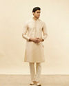 alt message - Manyavar Men Golden Beige Buta Patterned Kurta Set image number 2