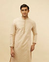 alt message - Manyavar Men Golden Beige Buta Patterned Kurta Set image number 0