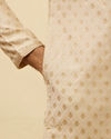 alt message - Manyavar Men Golden Beige Buta Patterned Kurta Set image number 3