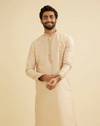 Manyavar Men Golden Beige Buta Patterned Kurta Set