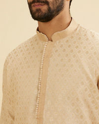 Manyavar Men Golden Beige Buta Patterned Kurta Set