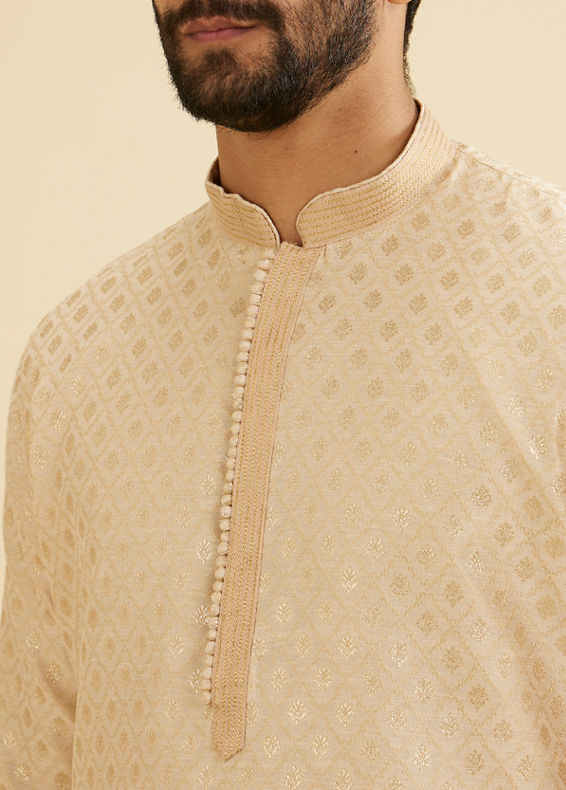 Manyavar Men Golden Beige Buta Patterned Kurta Set