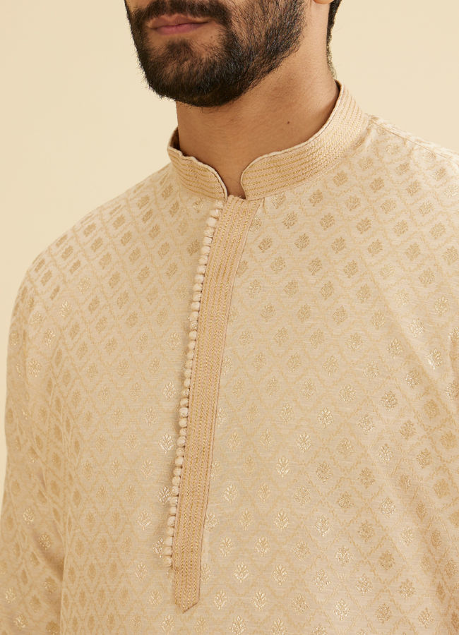 Manyavar Men Golden Beige Buta Patterned Kurta Set image number 1