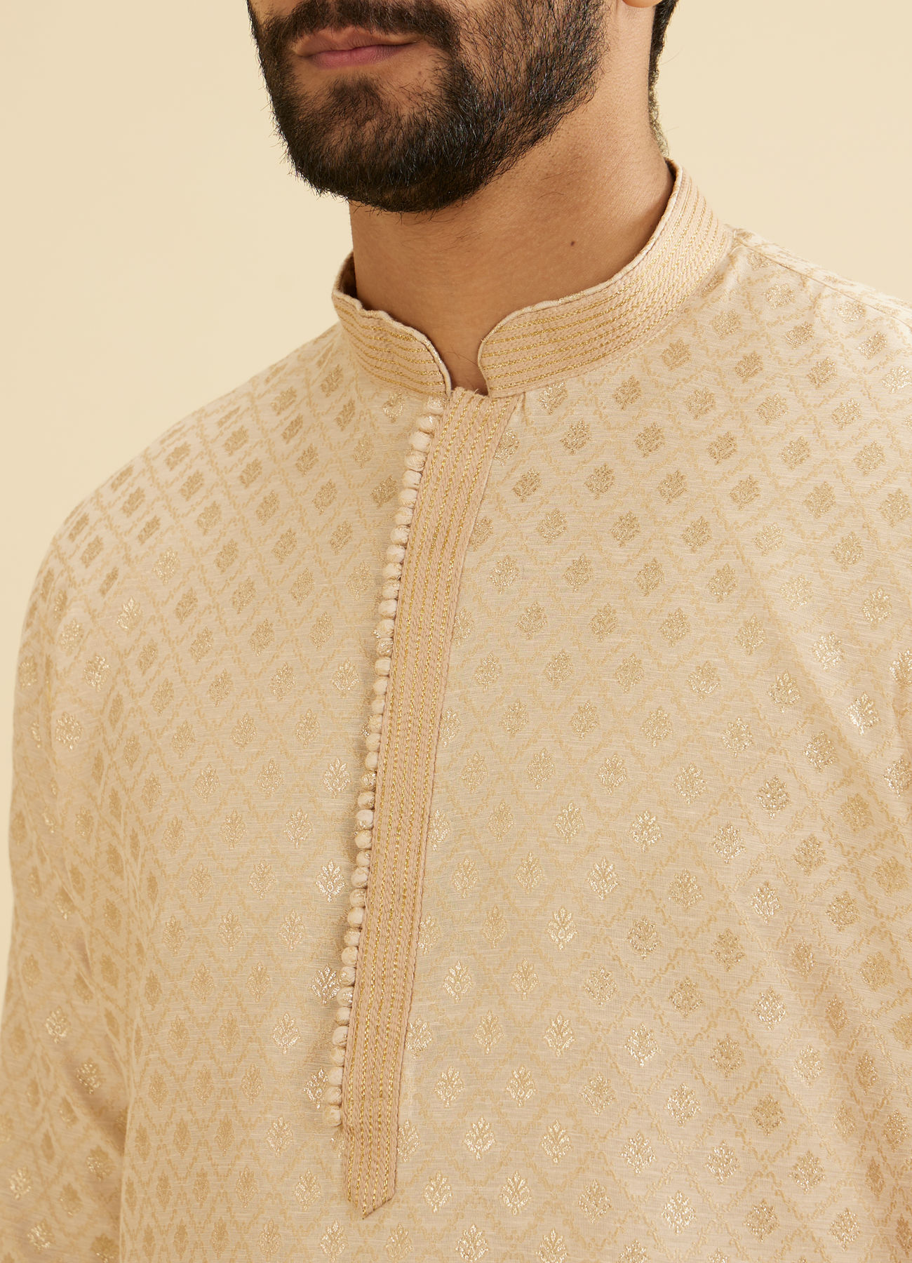 Manyavar Men Golden Beige Buta Patterned Kurta Set