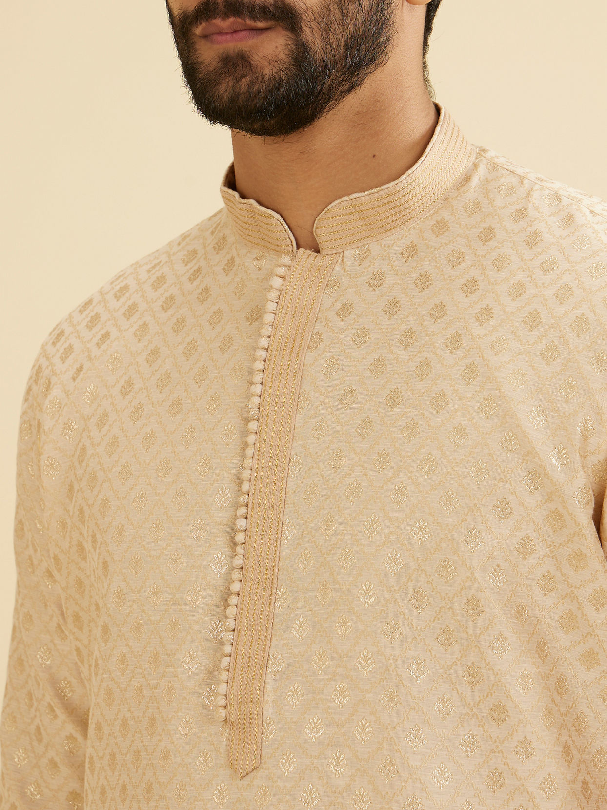 Manyavar Men Golden Beige Buta Patterned Kurta Set image number 1