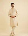 Manyavar Men Golden Beige Buta Patterned Kurta Set