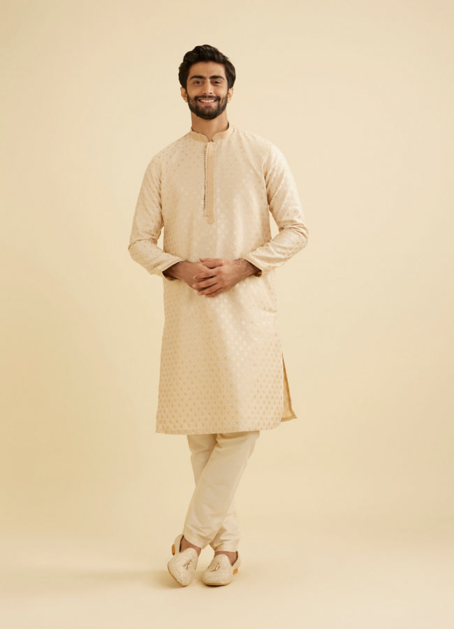 Manyavar Men Golden Beige Buta Patterned Kurta Set