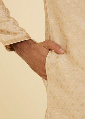 Manyavar Men Golden Beige Buta Patterned Kurta Set image number 3