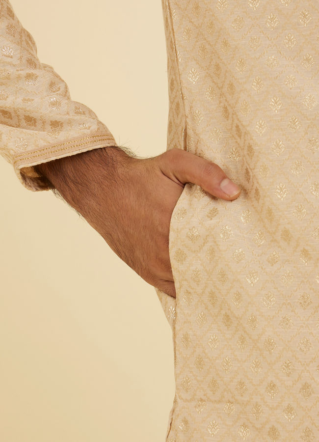 Manyavar Men Golden Beige Buta Patterned Kurta Set