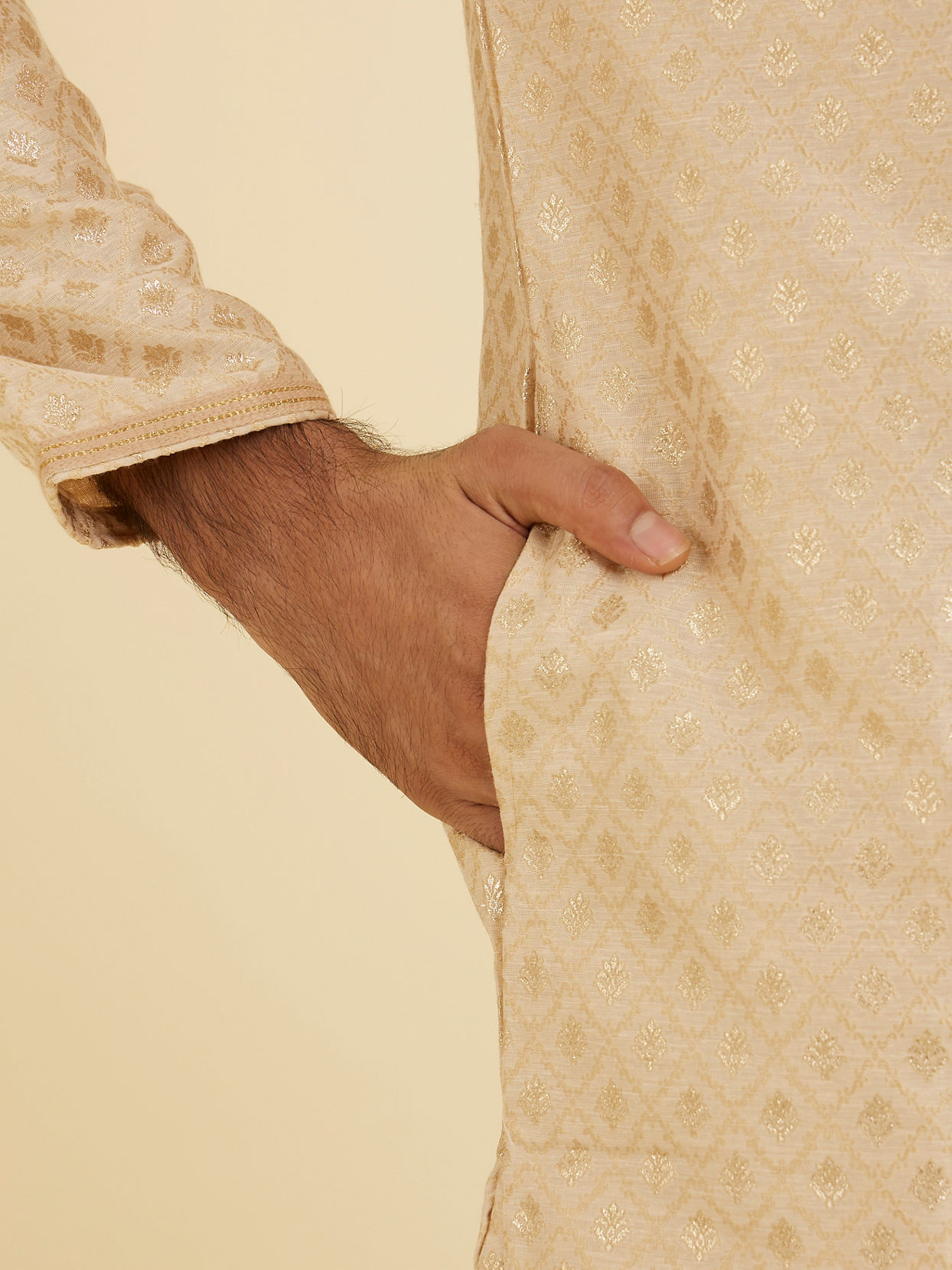 Manyavar Men Golden Beige Buta Patterned Kurta Set