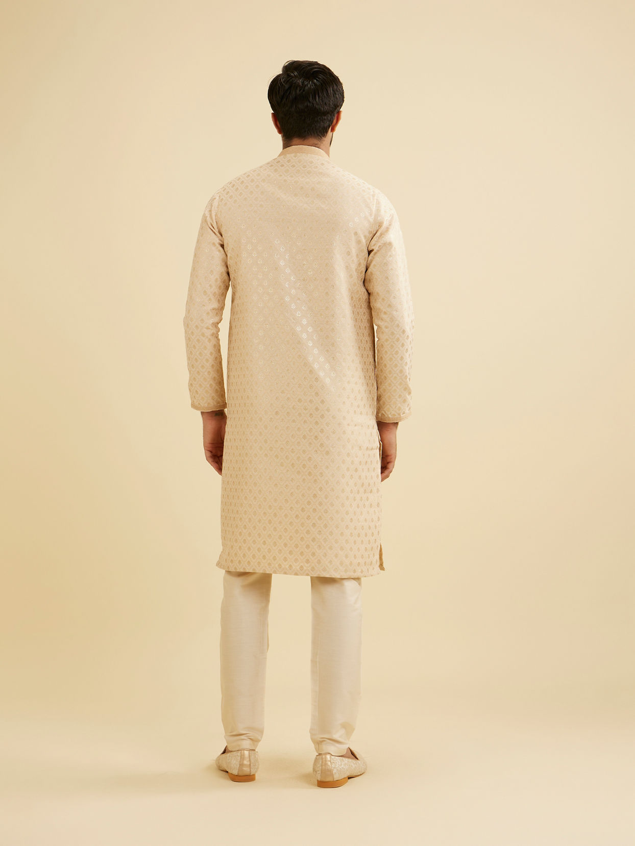 Manyavar Men Golden Beige Buta Patterned Kurta Set image number 5