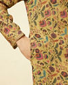 alt message - Manyavar Men Melon Orange Floral Printed Kurta Set image number 3