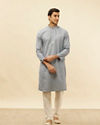 Manyavar Men Soft Blue Self Patterned Kurta Set