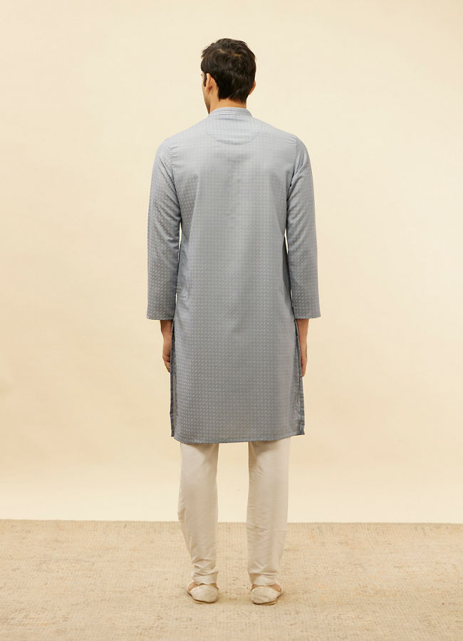 Manyavar Men Soft Blue Self Patterned Kurta Set