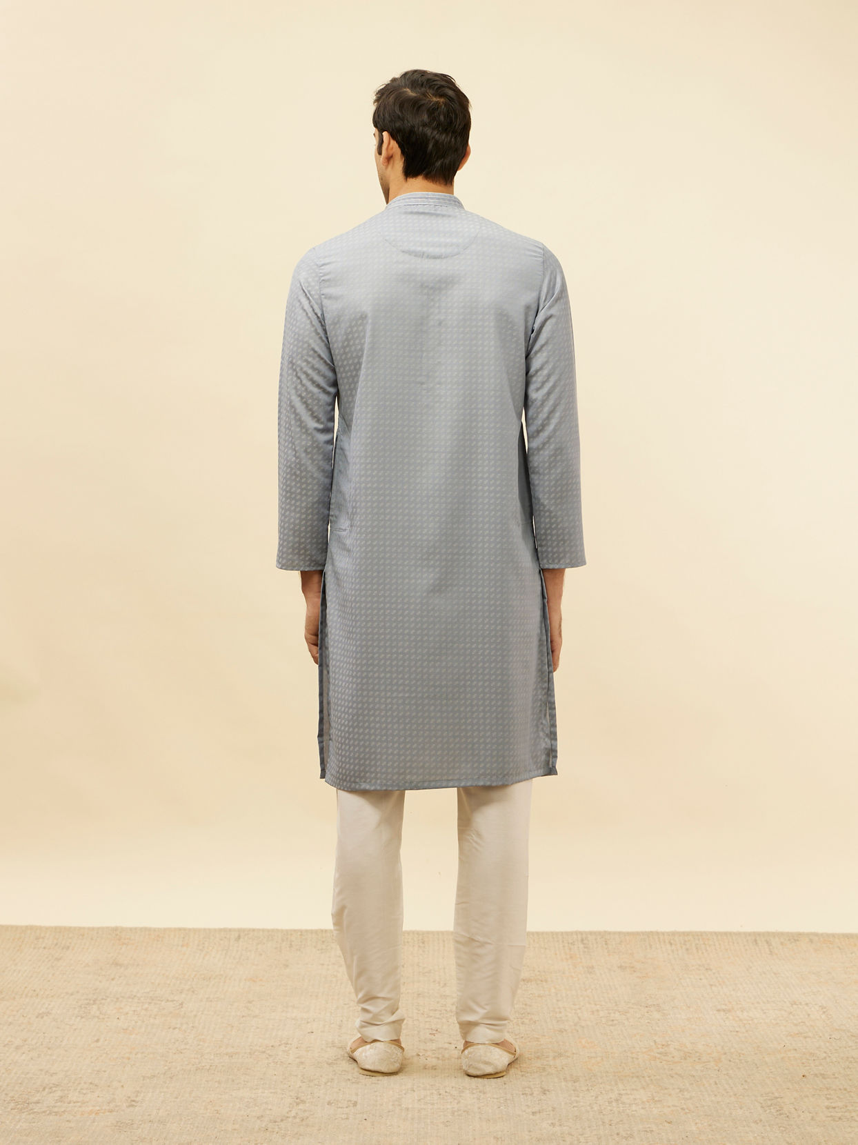 Manyavar Men Soft Blue Self Patterned Kurta Set