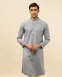 Manyavar Men Soft Blue Self Patterned Kurta Set
