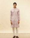 Manyavar Men Lavender Rose Pink Jaal and Floral Print Kurta Set